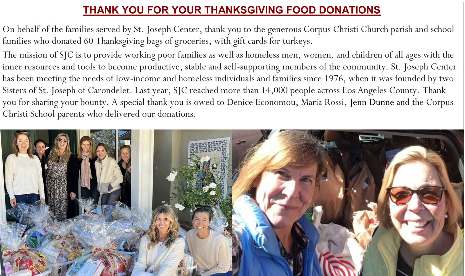 Thank you for the Thanksgiving Donations